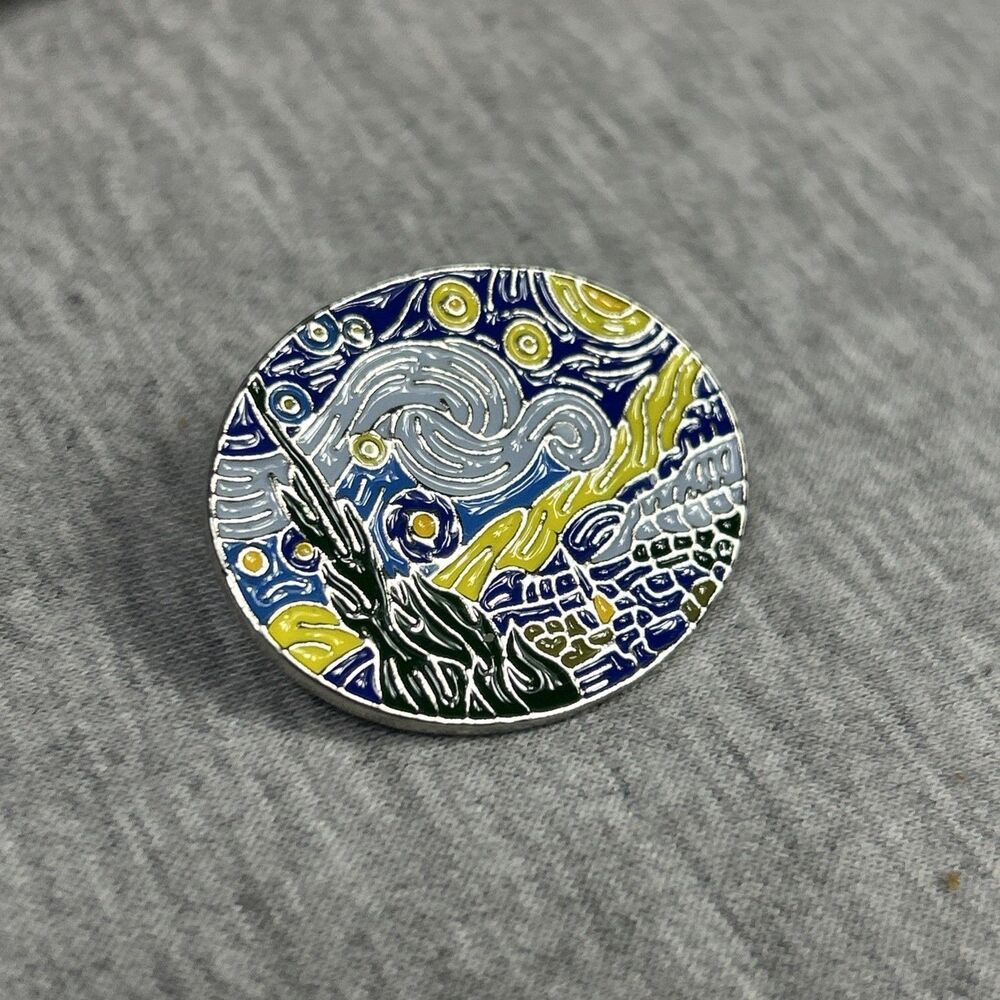Enamel Pin Starry Night Brooch Van Gogh Lapel Artist Badge Jewelry, New,Oval - Picture 2 of 8